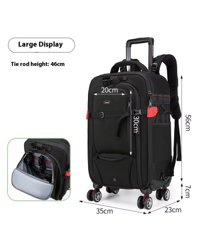 Camera Trolley Backpack with Wheels Professional DSLR Travel Bag (56×35×23cm)