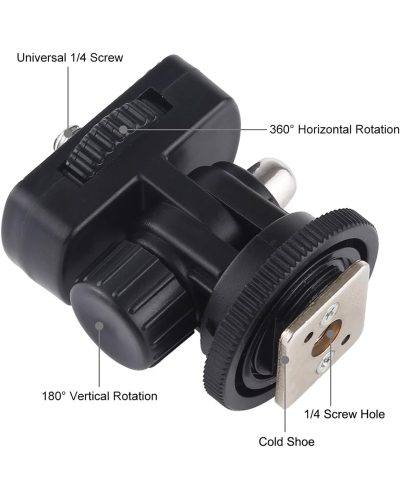 Adjustable Angle Pole Swivel Hot Shoe Mount 1/4" Screw Hot Shoe Mount Adapter