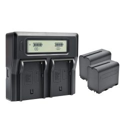 2Pc 6600mAh NP F970 NiceFoto Battery + Ultra Fast LCD Dual Charger for Sony NP F970 F960