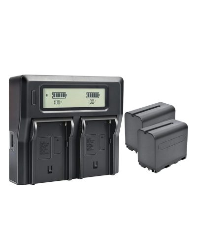 2Pc 6600mAh NP F970 NiceFoto Battery + Ultra Fast LCD Dual Charger for Sony NP F970 F960