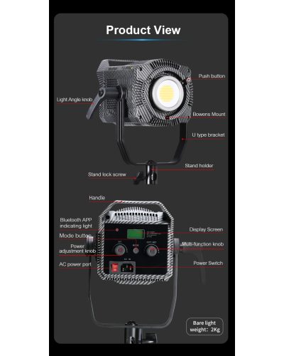 NiceFoto FC-2000A 200W Bi-Color COB LED Video Light