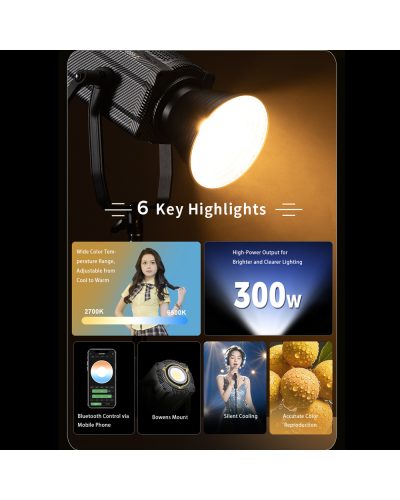 NiceFoto FC-3000A 300W Bi-Color COB LED Video Light