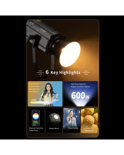 NiceFoto FC-6000A 600W Bi-Color COB LED Video Light
