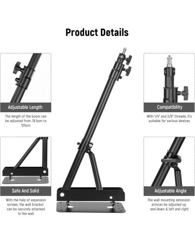 NiceFoto WB 1250 Wall Mount Boom Arm (75-120cm)