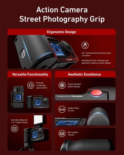 TELESIN Aluminum Street Photography Grip & Cage Kit for DJI Action 3/4/5 Pro