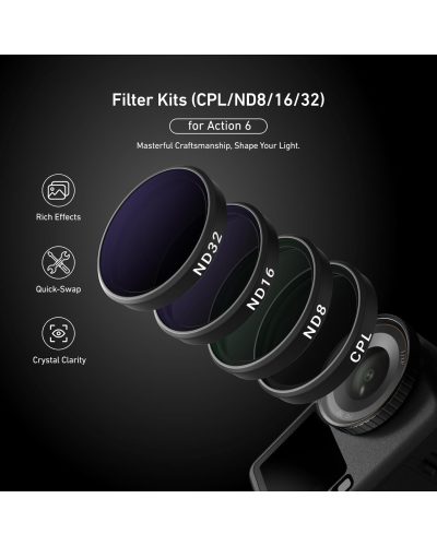 TELESIN CPL|ND8|ND16|ND32| 4-Filter Set for DJI Osmo Action 6 TELESIN CPL|ND8|ND16|ND32| 4-Filter Set for DJI Osmo Action 6