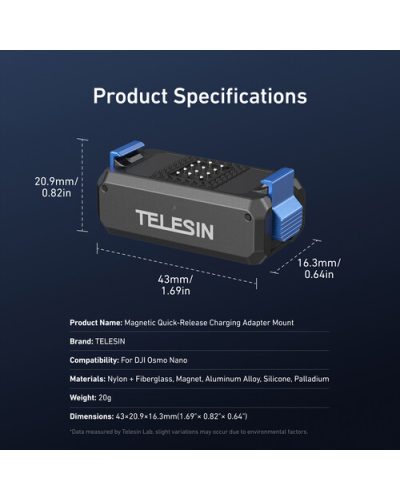 TELESIN Magnetic Quick-Release Charging Adapter Mount for DJI Osmo Nano TELESIN Magnetic Quick-Release Charging Adapter Mount for DJI Osmo Nano