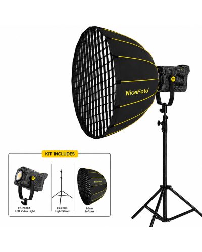 NiceFoto FC-2000A 200W Bi-Color COB LED Video Light With 90cm Softbox/Stand