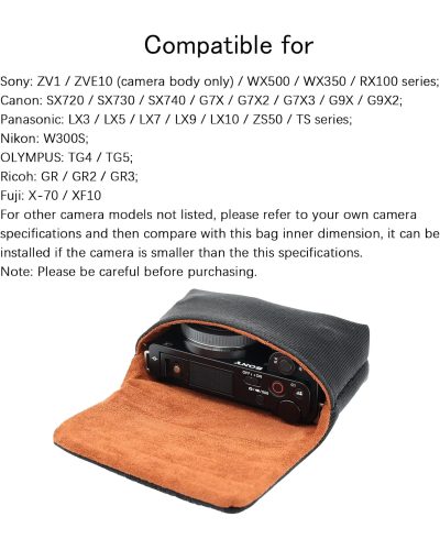 Camera Case Anti-Scratch Camera Protective Bag for RX100/ZV1/ZV-1F/ZV-1ll/G7Xlll (Black)
