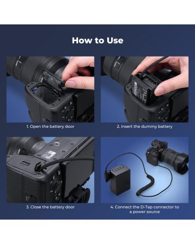  K&F Concept Dummy Battery for D-Tap to NP-FZ100 Dummy Battery Power Cable