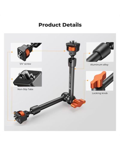 K&F Concept 11-Inch Magic Arm with 1/4-Inch Screw & 360° Ball Heads for Monitor LED Light & Camera Rig