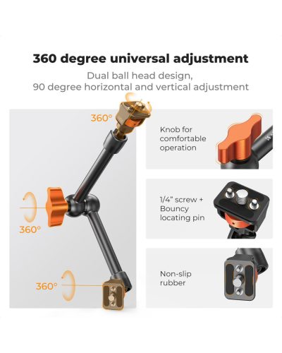 K&F Concept 11-Inch Magic Arm with 1/4-Inch Screw & 360° Ball Heads for Monitor LED Light & Camera Rig