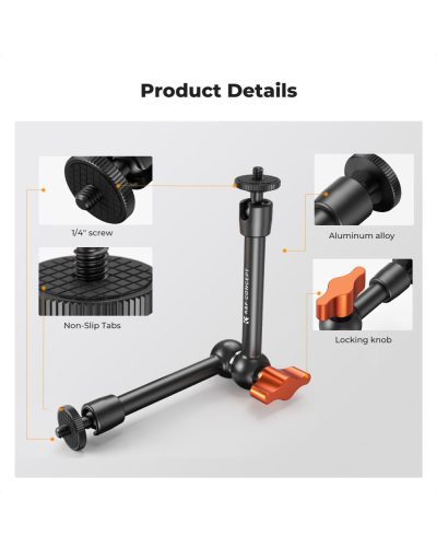 K&F Concept 9.8-Inch Magic Arm with 1/4-Inch Screw & 360° Ball Heads for Camera Monitor & Lighting Setup