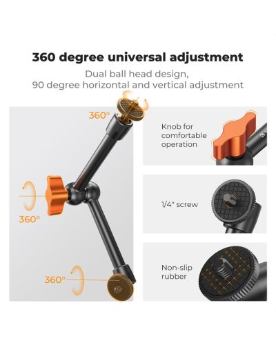 K&F Concept 9.8-Inch Magic Arm with 1/4-Inch Screw & 360° Ball Heads for Camera Monitor & Lighting Setup