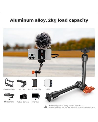 K&F Concept 9.8-Inch Magic Arm with 1/4-Inch Screw & 360° Ball Heads for Camera Monitor & Lighting Setup