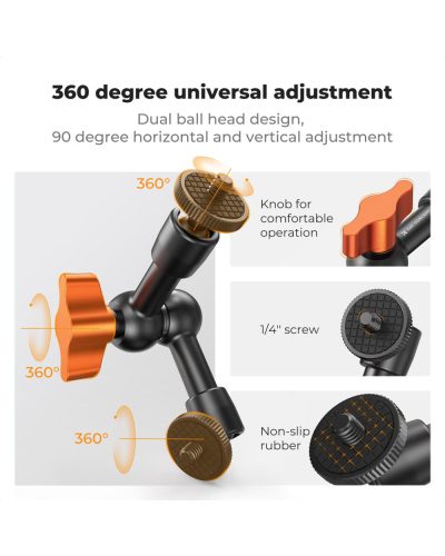 K&F Concept 6-Inch Magic Arm with 1/4-Inch Screw & 360° Ball Head for Monitor LED Light
