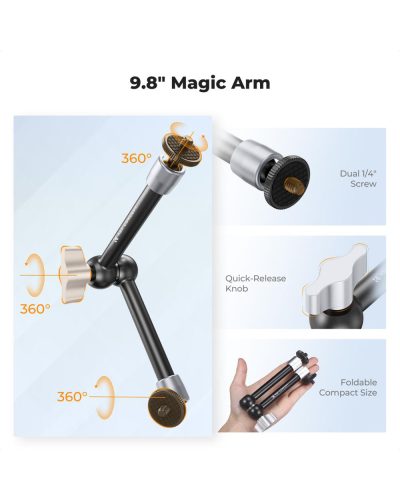 K&F Concept 9.8-Inch Magic Arm Clamp Kit with Dual 360° Ball Heads for Monitor Light & Camera Rig