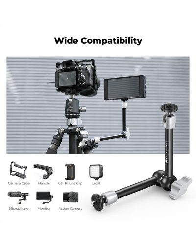 K&F Concept 9.8-Inch Magic Arm Clamp Kit with Dual 360° Ball Heads for Monitor Light & Camera Rig