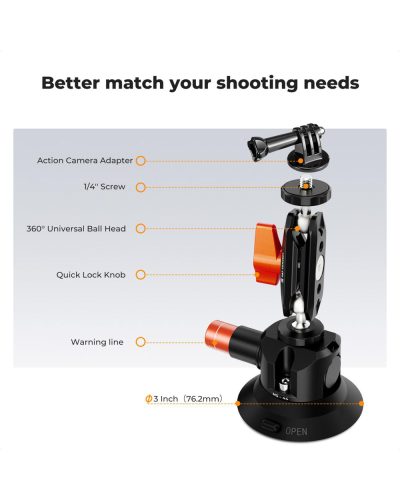 K&F Concept 3-Inch Suction Cup Mount with Double Ball Head Magic Arm 1/4-Inch Screw for Car & Action Camera K&F Concept 3-Inch Suction Cup Mount with Double Ball Head Magic Arm 1/4-Inch Screw for Car & Action Camera
