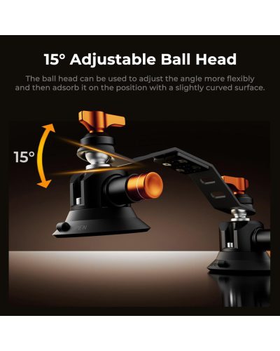 K&F Concept Triple Suction Cup Car Mount Kit with Extension Pole & Phone Holder for Action Camera