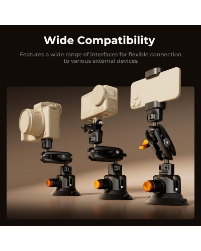 K&F Concept Triple Suction Cup Car Mount Kit with Extension Pole & Phone Holder for Action Camera