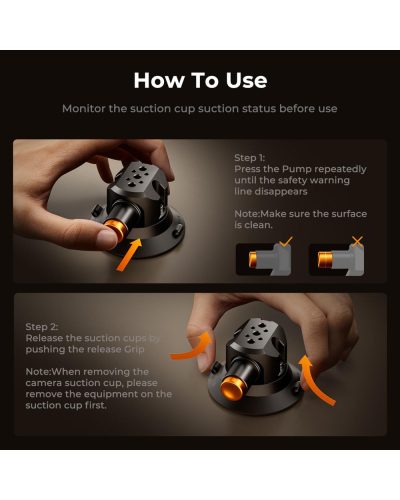 K&F Concept Triple Suction Cup Car Mount Kit with Extension Pole & Phone Holder for Action Camera