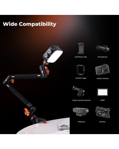 K&F Concept 22-Inch Magic Arm Clamp Kit Overhead Desk Camera Mount Friction Boom Arm for Phone & Camera