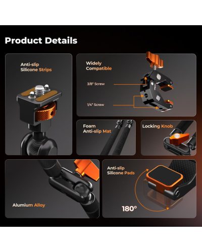 K&F Concept 22-Inch Magic Arm Clamp Kit Overhead Desk Camera Mount Friction Boom Arm for Phone & Camera