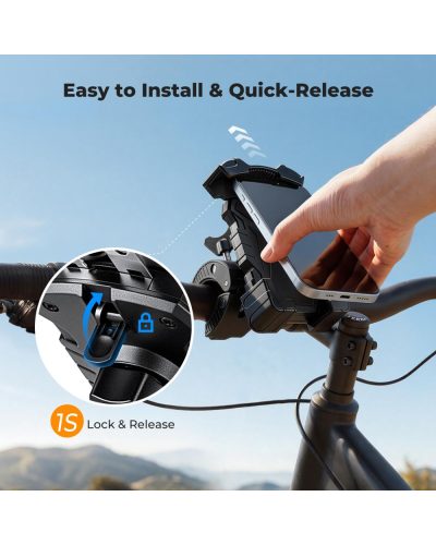 K&F Concept Motorcycle Phone Mount with 360° Adjustable Handlebar Clamp for 4.7-Inch–6.9-Inch Phones