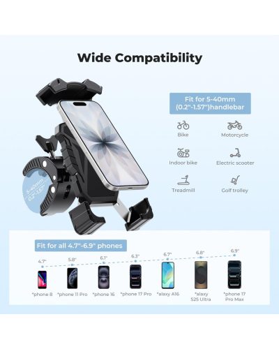 K&F Concept Motorcycle Phone Mount with 360° Adjustable Handlebar Clamp for 4.7-Inch–6.9-Inch Phones