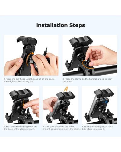 K&F Concept Motorcycle Phone Mount with 360° Adjustable Handlebar Clamp for 4.7-Inch–6.9-Inch Phones