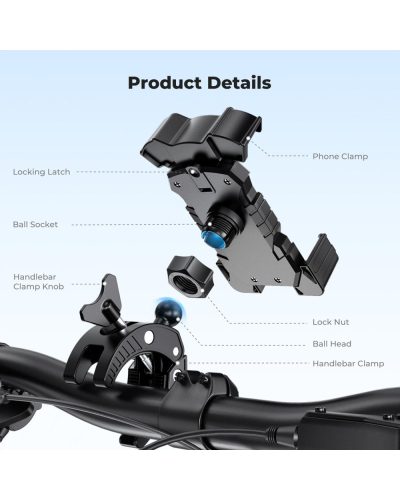 K&F Concept Motorcycle Phone Mount with 360° Adjustable Handlebar Clamp for 4.7-Inch–6.9-Inch Phones
