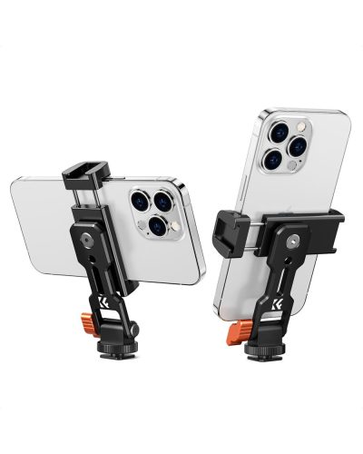 K&F Concept Metal Phone Tripod Mount with Dual Cold Shoe Adjustable Smartphone Holder