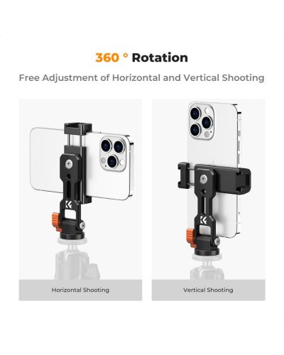 K&F Concept Metal Phone Tripod Mount with Dual Cold Shoe Adjustable Smartphone Holder