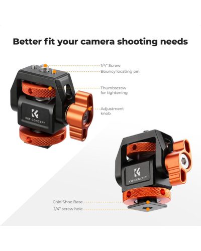 K&F Concept Adjustable Camera Monitor Mount 360° Swivel & 180° Tilt with Cold Shoe & ARRI Mount