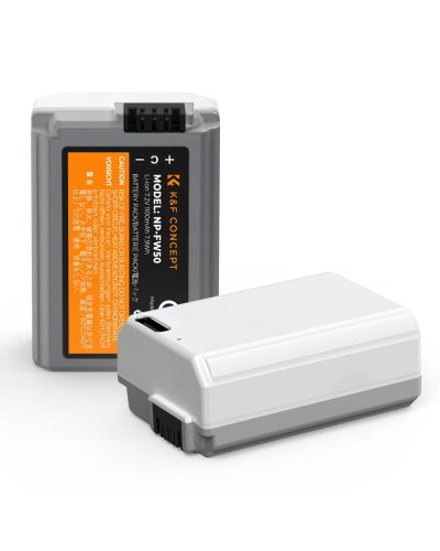 K&F Concept NP-FW50 Battery 1100mAh Type-C Fast Charging Compatible with Sony (2 Pack)