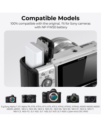 K&F Concept NP-FW50 Battery 1100mAh Type-C Fast Charging Compatible with Sony (2 Pack)