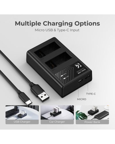 K&F Concept 2 Pack LP-E8 Battery and Dual Slot Battery Charger for Canon EOS Cameras