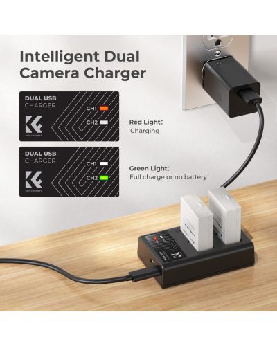 K&F Concept 2 Pack LP-E8 Battery and Dual Slot Battery Charger for Canon EOS Cameras