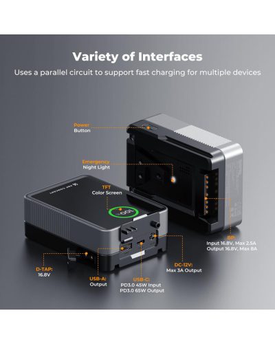 K&F Concept V Mount Battery 50Wh 3400mAh Mini V-Mount Battery with 65W Output