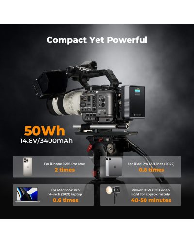 K&F Concept V Mount Battery 50Wh 3400mAh Mini V-Mount Battery with 65W Output
