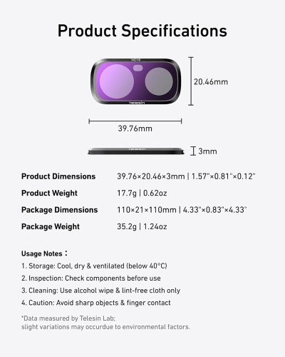 TELESIN ND4+ND16+ND64 Filter Set for Insta 360 Luna Ultra