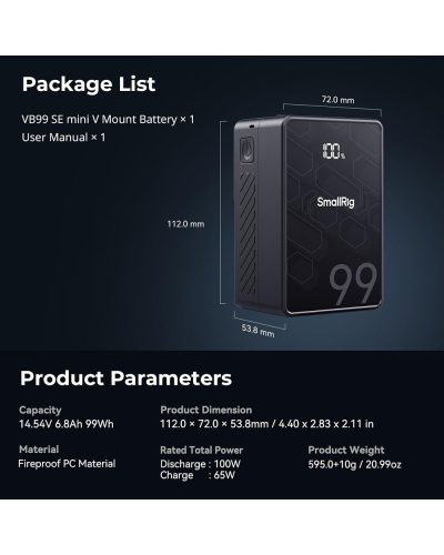 SmallRig VB99 SE Mini V-Mount Battery (6800mAh)