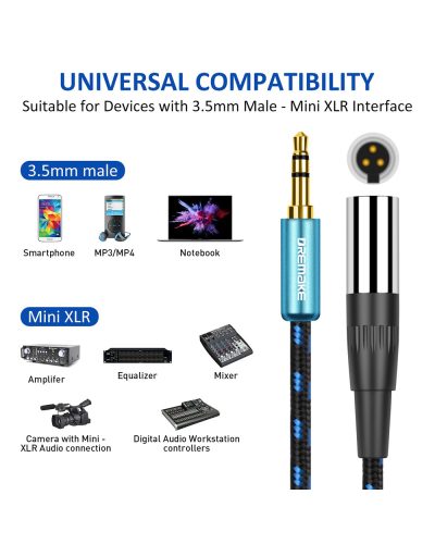 3Pin Mini XLR to Jack 3.5mm Plug Stereo Audio Balanced Cable 1.5M