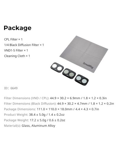 SmallRig VND 1-5 & CPL & Black Mist Filter Kit for DJI Osmo Pocket 4P
