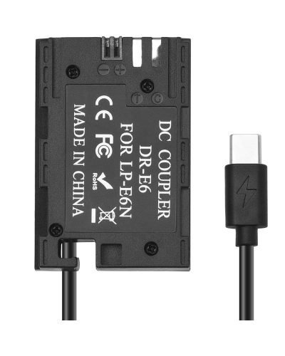 LP-E6 Dummy Battery USB-C Coupler Adapter DR-E6 Dummy Battery