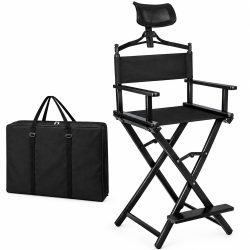 Directors Chair Folding Makeup Artist Portable Foldable Aluminum Chair With Head Rest Carrying Bag 
