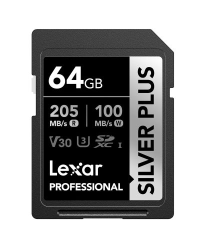 Lexar 64GB Professional SILVER PLUS UHS-I V30 SDXC Memory Card R:205MB/s W:100MB/s Lexar 64GB Professional SILVER PLUS UHS-I V30 SDXC Memory Card R:205MB/s W:100MB/s