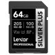 Lexar 64GB Professional SILVER PLUS UHS-I V30 SDXC Memory Card R:205MB/s W:100MB/s