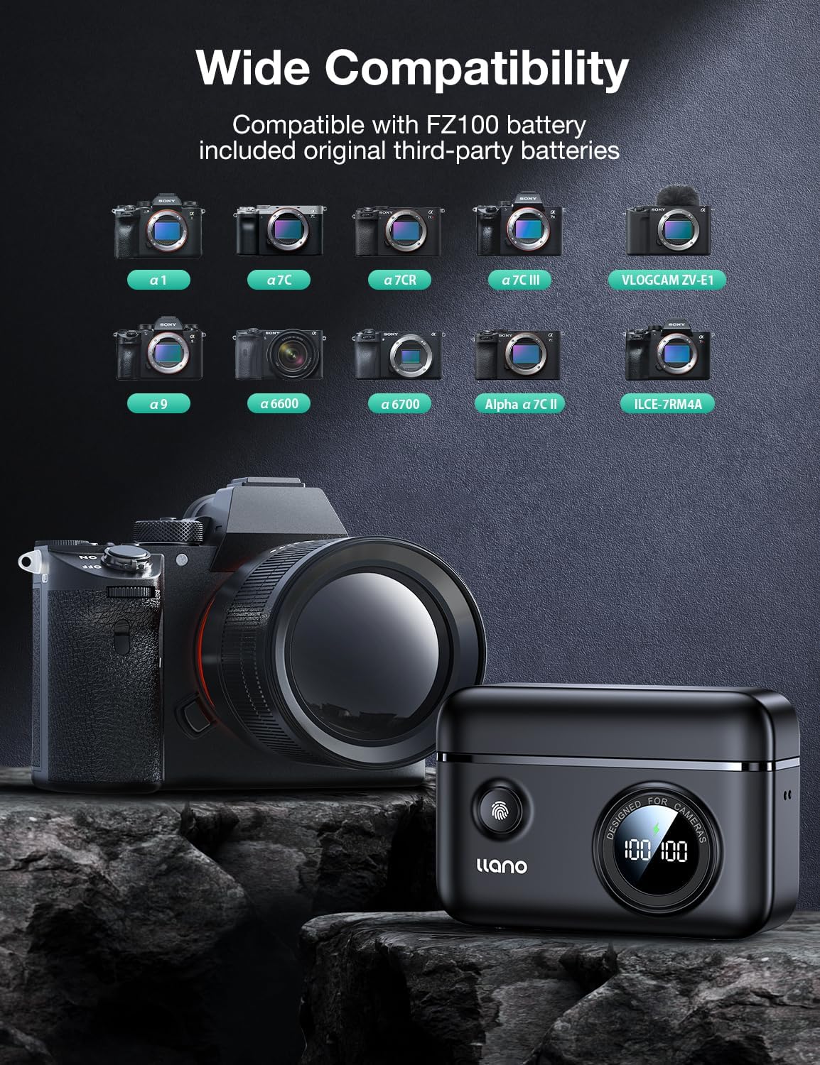 NP-FZ100 Camera Charger Dual Slot Digital Display with SD Card Storage Function